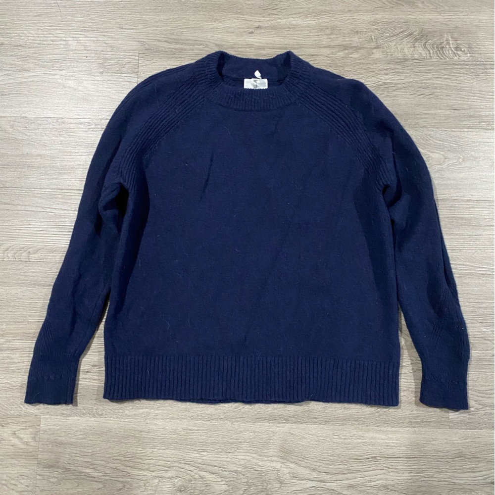 Thought Lambswool Navy Blue Crewneck Pullover Sweater‎
